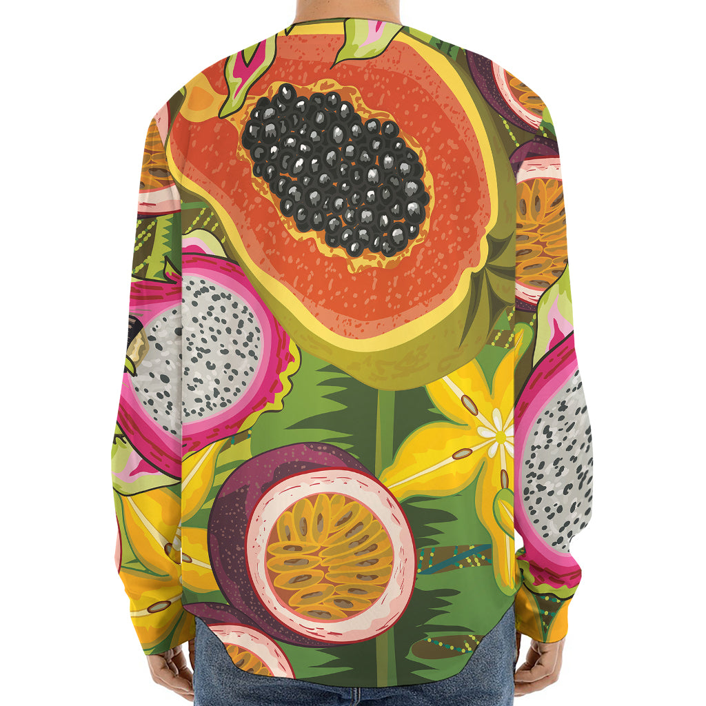 Tropical Jungle Fruits Pattern Print Long Sleeve Baseball Jersey