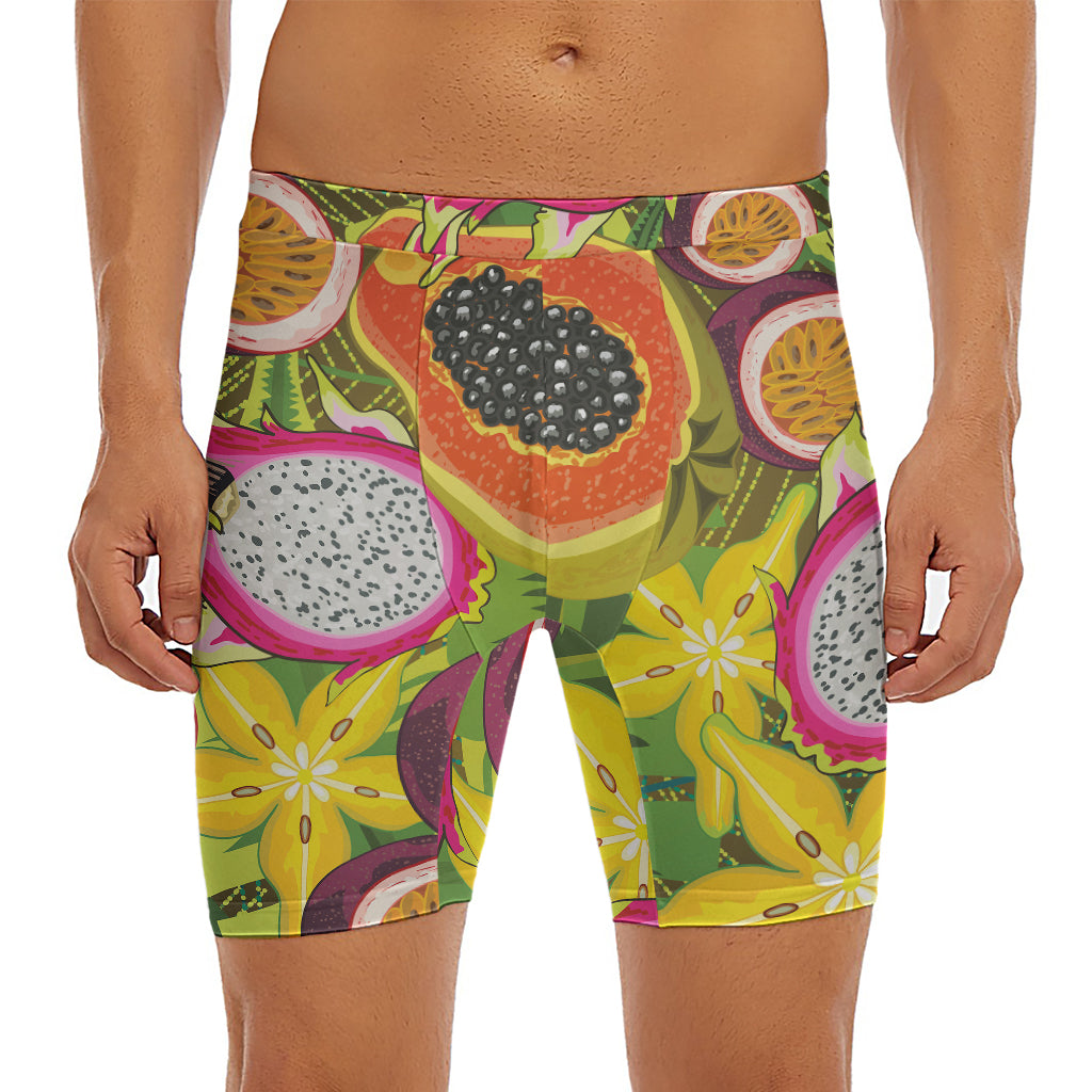 Tropical Jungle Fruits Pattern Print Men's Long Boxer Briefs