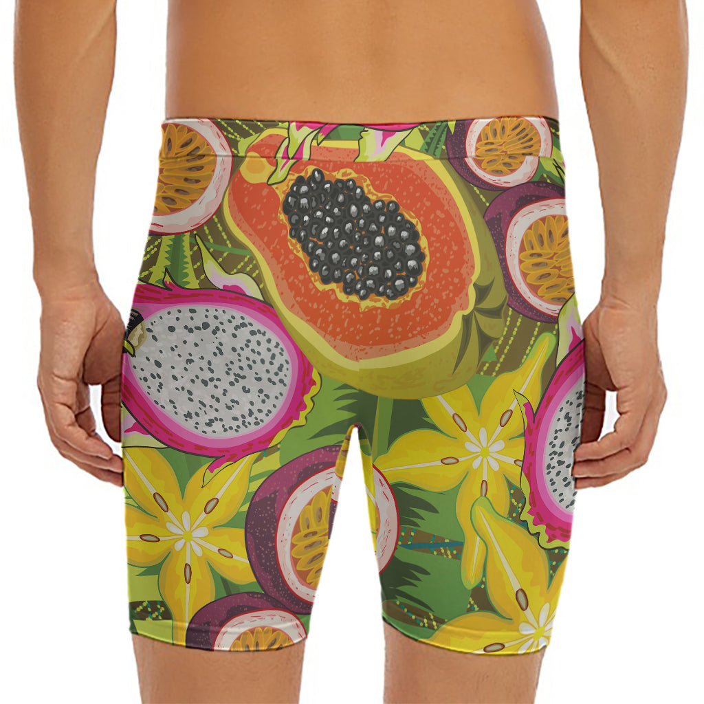 Tropical Jungle Fruits Pattern Print Men's Long Boxer Briefs