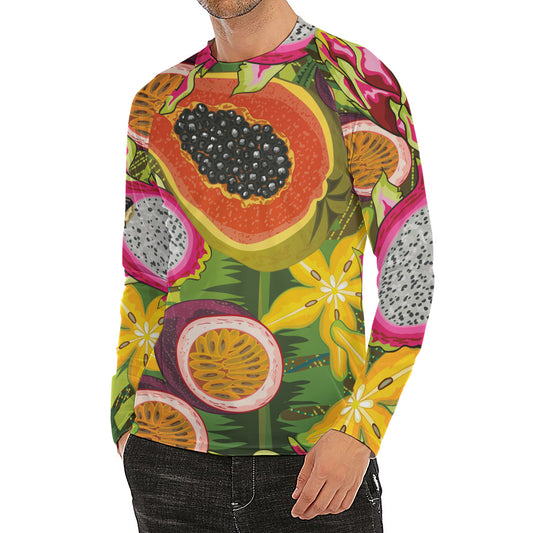 Tropical Jungle Fruits Pattern Print Men's Long Sleeve Rash Guard
