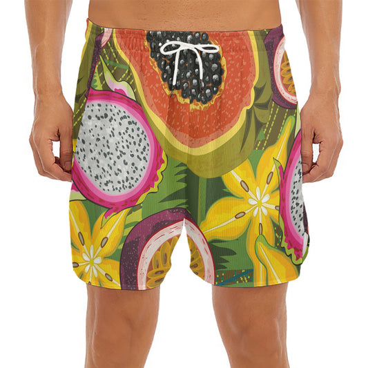 Tropical Jungle Fruits Pattern Print Men's Split Running Shorts