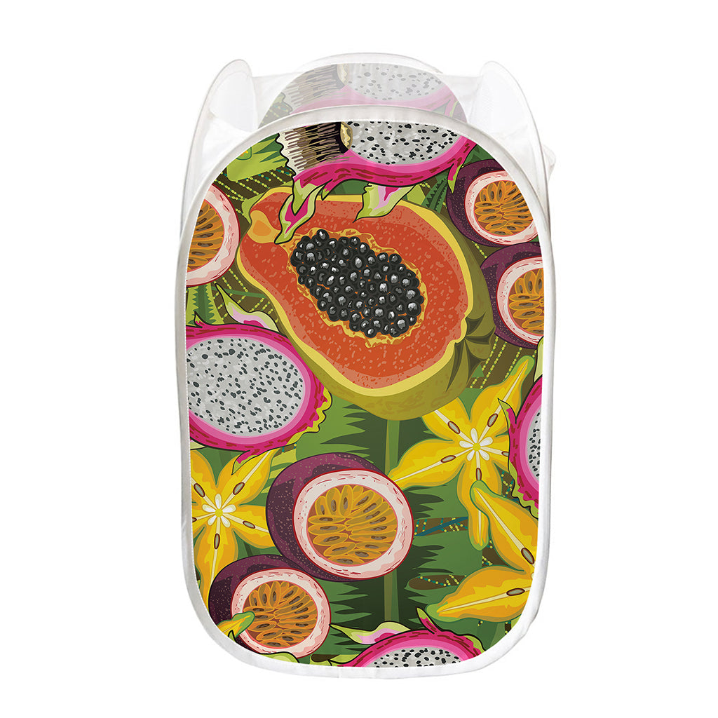 Tropical Jungle Fruits Pattern Print Mesh Laundry Hamper