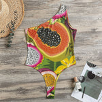 Tropical Jungle Fruits Pattern Print One Shoulder Bodysuit