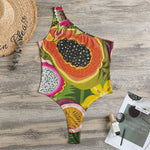 Tropical Jungle Fruits Pattern Print One Shoulder Bodysuit
