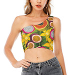 Tropical Jungle Fruits Pattern Print One Shoulder Crop Top