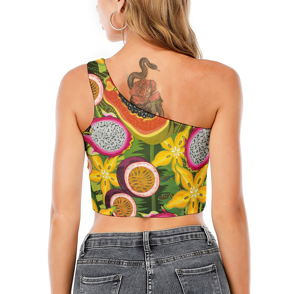 Tropical Jungle Fruits Pattern Print One Shoulder Crop Top