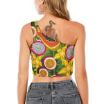 Tropical Jungle Fruits Pattern Print One Shoulder Crop Top