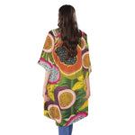 Tropical Jungle Fruits Pattern Print Open Front Beach Cover Up