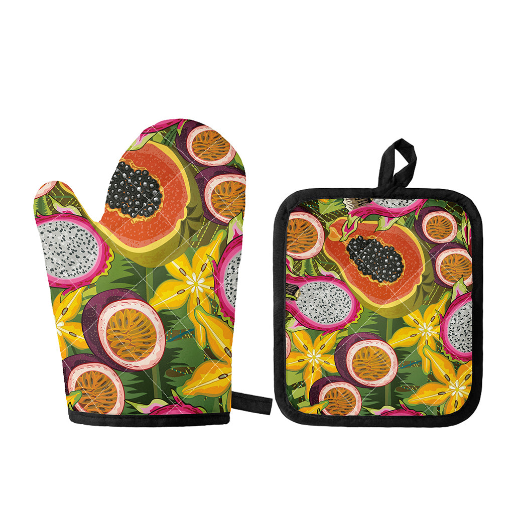 Tropical Jungle Fruits Pattern Print Oven Mitt And Pot Holder Set