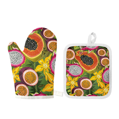 Tropical Jungle Fruits Pattern Print Oven Mitt And Pot Holder Set