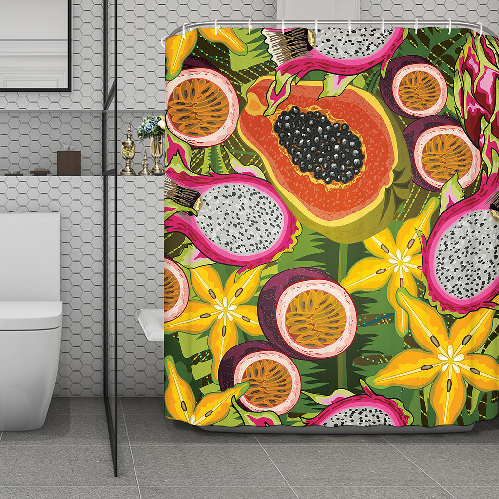 Tropical Jungle Fruits Pattern Print Polyester Shower Curtain