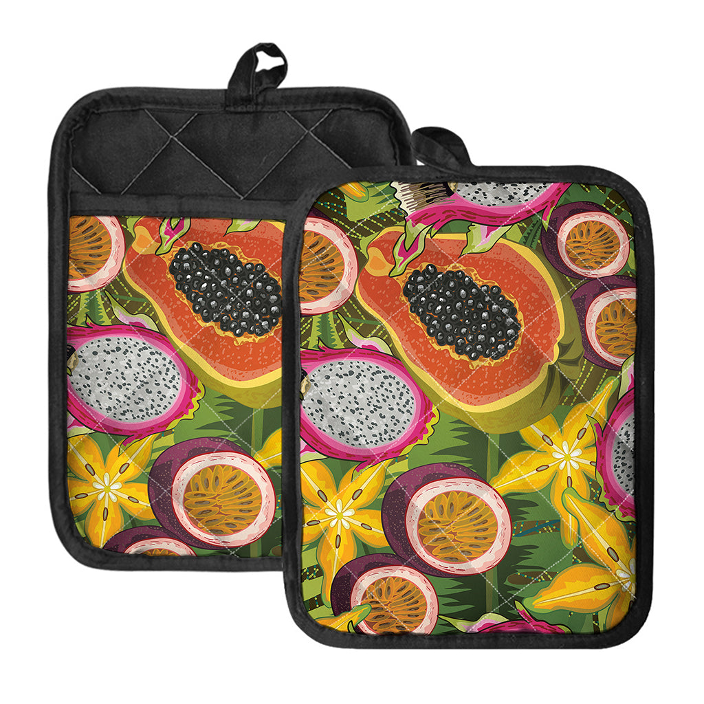 Tropical Jungle Fruits Pattern Print Pot Holders With Pocket