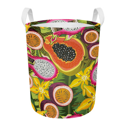 Tropical Jungle Fruits Pattern Print Round Laundry Basket