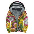Tropical Jungle Fruits Pattern Print Sherpa Lined Zip Up Hoodie