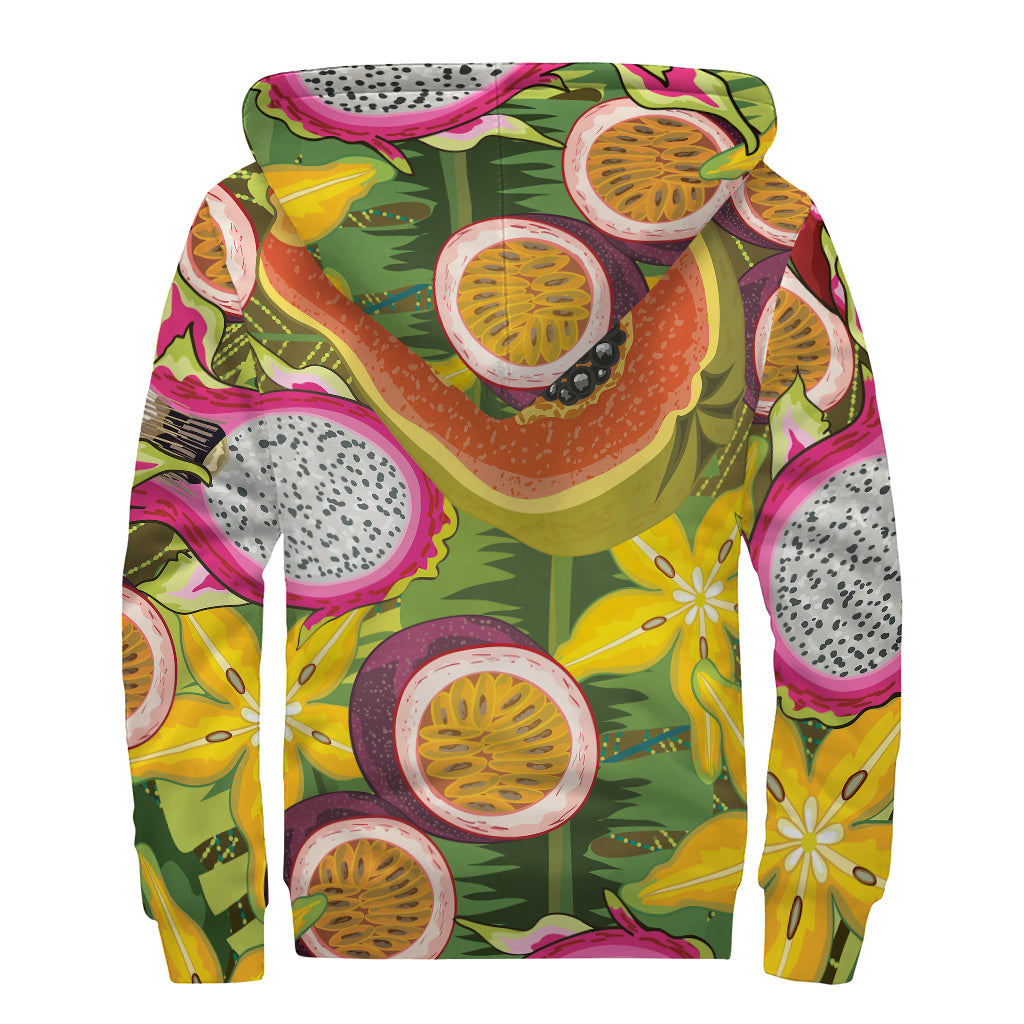 Tropical Jungle Fruits Pattern Print Sherpa Lined Zip Up Hoodie