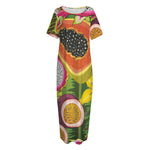 Tropical Jungle Fruits Pattern Print Short Sleeve Long Nightdress