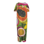 Tropical Jungle Fruits Pattern Print Short Sleeve Long Nightdress
