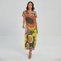 Tropical Jungle Fruits Pattern Print Short Sleeve Maxi Dress