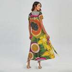 Tropical Jungle Fruits Pattern Print Short Sleeve Maxi Dress