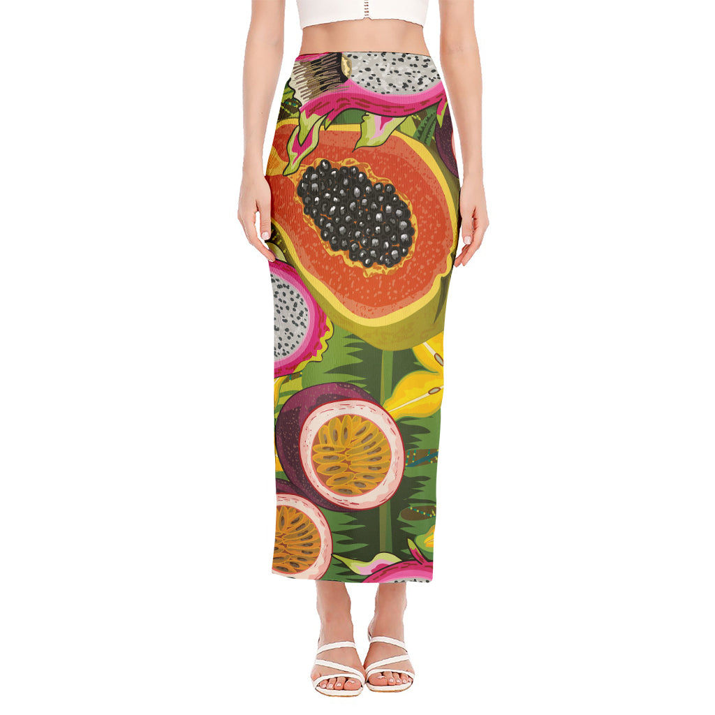 Tropical Jungle Fruits Pattern Print Side Slit Maxi Skirt