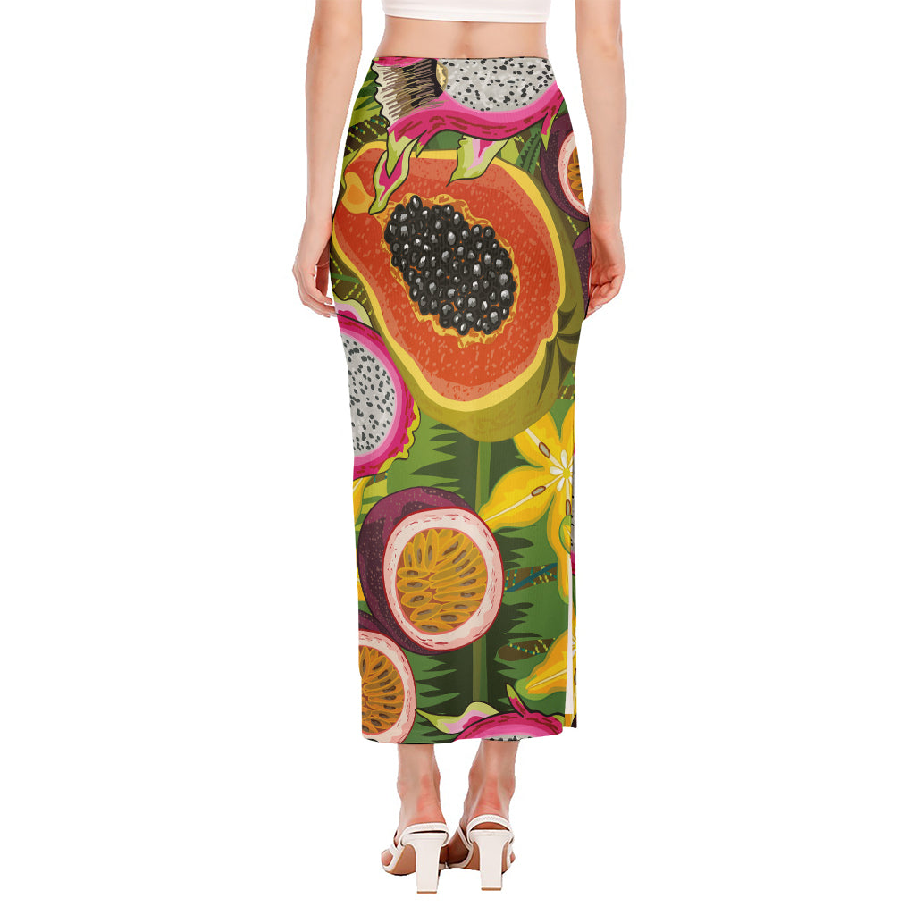 Tropical Jungle Fruits Pattern Print Side Slit Maxi Skirt