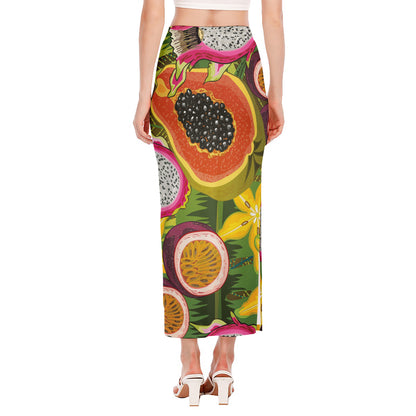 Tropical Jungle Fruits Pattern Print Side Slit Maxi Skirt