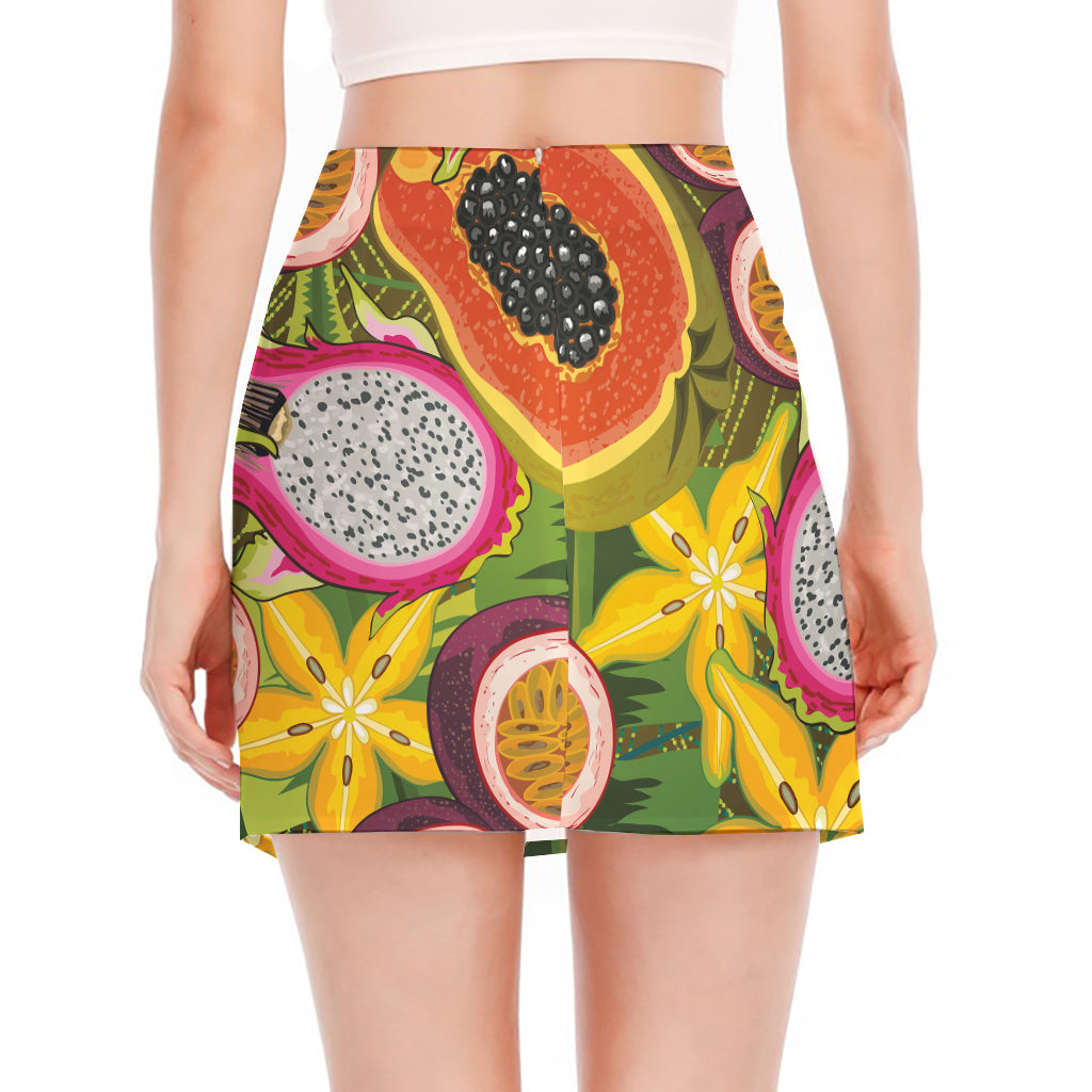 Tropical Jungle Fruits Pattern Print Side Slit Mini Skirt
