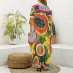 Tropical Jungle Fruits Pattern Print Silk V-Neck Kaftan Dress