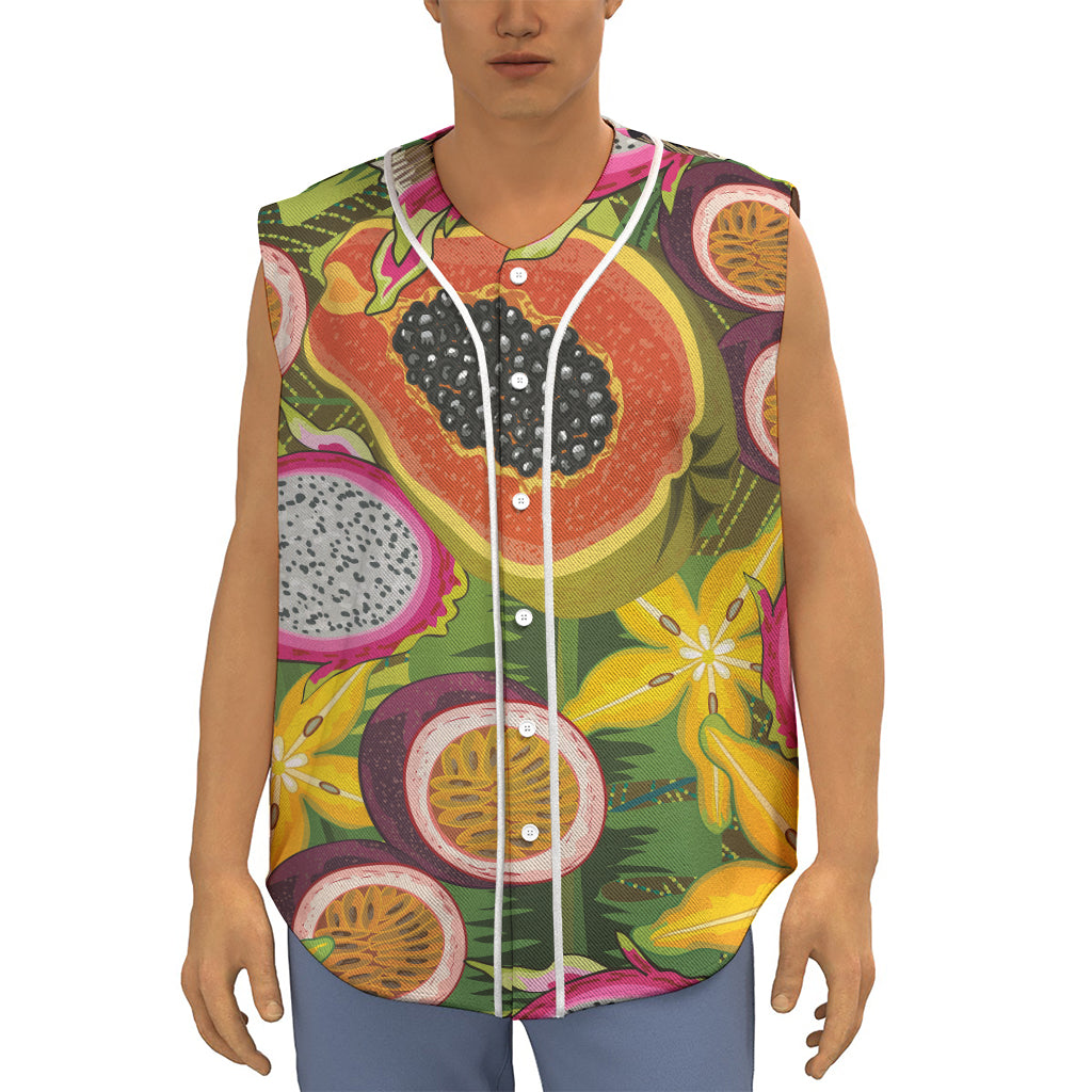 Tropical Jungle Fruits Pattern Print Sleeveless Baseball Jersey