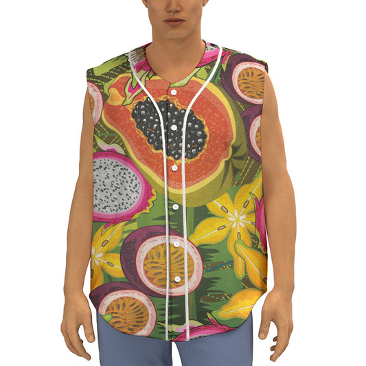 Tropical Jungle Fruits Pattern Print Sleeveless Baseball Jersey