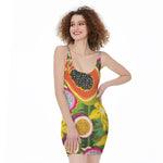 Tropical Jungle Fruits Pattern Print Sleeveless Bodycon Dress