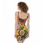 Tropical Jungle Fruits Pattern Print Sleeveless Bodycon Dress