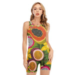Tropical Jungle Fruits Pattern Print Sleeveless One Piece Swimsuit