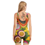 Tropical Jungle Fruits Pattern Print Sleeveless One Piece Swimsuit