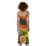 Tropical Jungle Fruits Pattern Print Slim Fit Midi Cami Dress