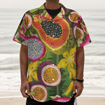 Tropical Jungle Fruits Pattern Print Textured Short Sleeve Shirt