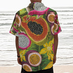 Tropical Jungle Fruits Pattern Print Textured Short Sleeve Shirt