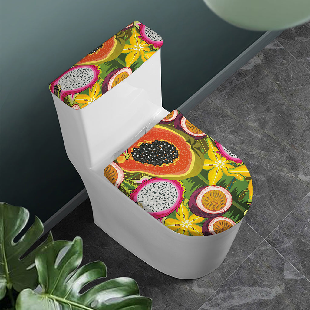 Tropical Jungle Fruits Pattern Print Toilet Lid And Tank Cover Set
