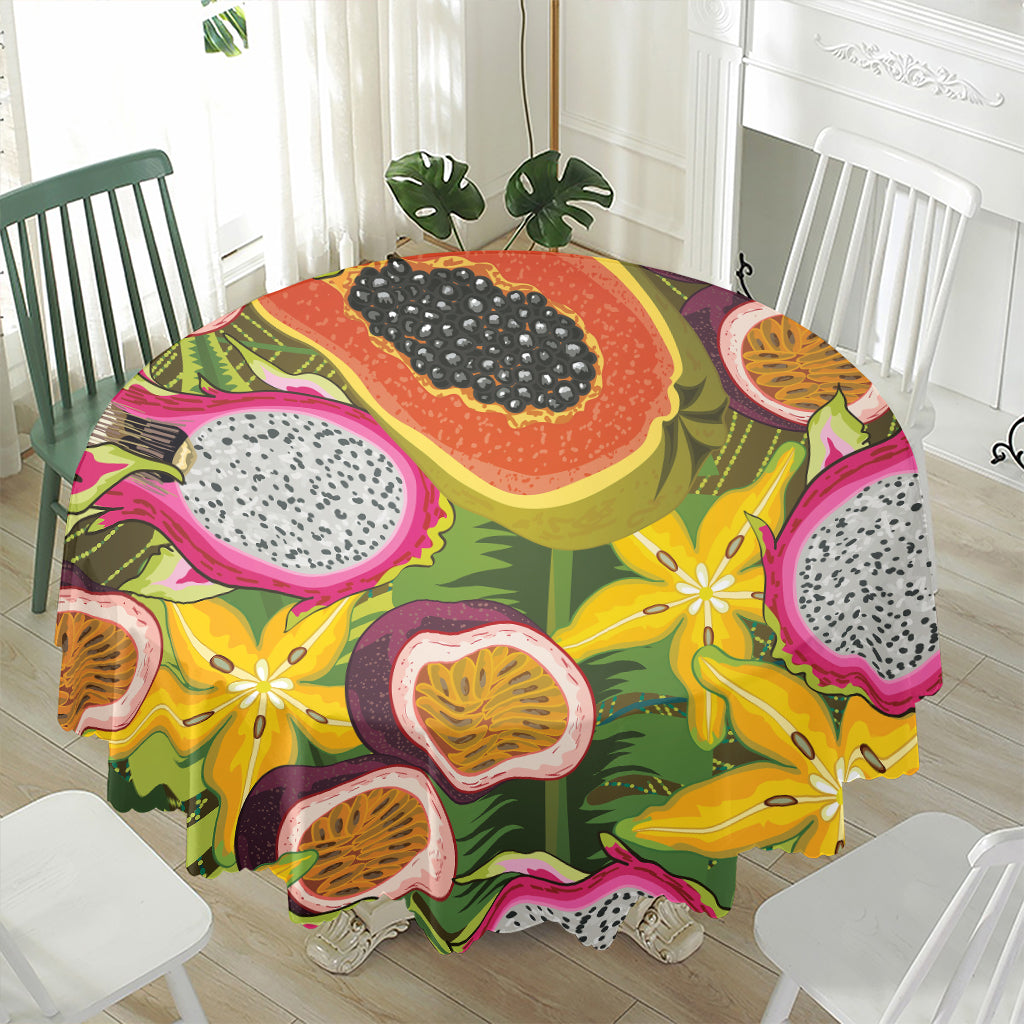 Tropical Jungle Fruits Pattern Print Waterproof Round Tablecloth