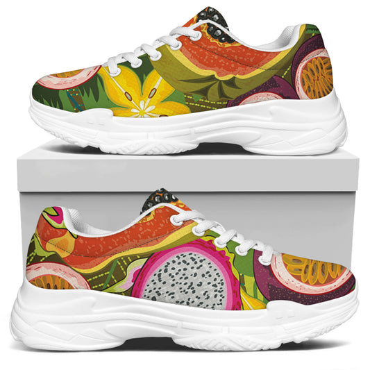 Tropical Jungle Fruits Pattern Print White Chunky Shoes