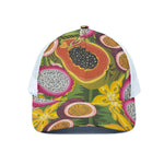 Tropical Jungle Fruits Pattern Print White Mesh Trucker Cap