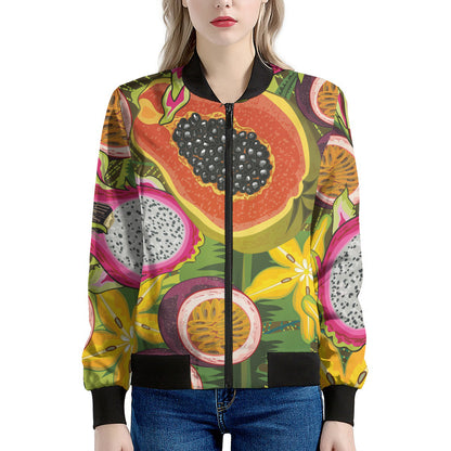 Tropical Jungle Fruits Pattern Print Women's Bomber Jacket