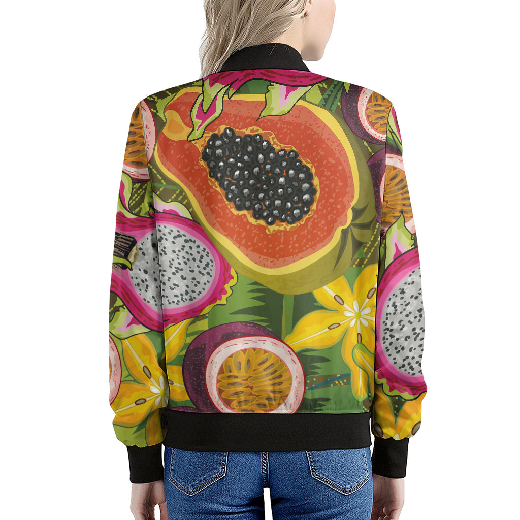 Tropical Jungle Fruits Pattern Print Women's Bomber Jacket
