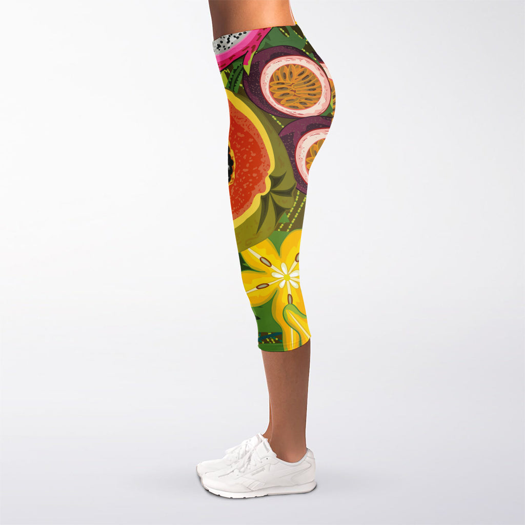 Tropical Jungle Fruits Pattern Print Women's Capri Leggings