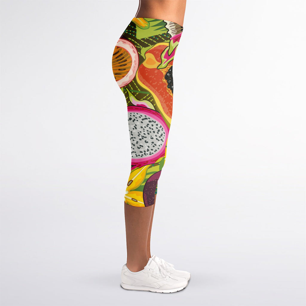 Tropical Jungle Fruits Pattern Print Women's Capri Leggings