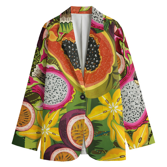 Tropical Jungle Fruits Pattern Print Women's Cotton Blazer