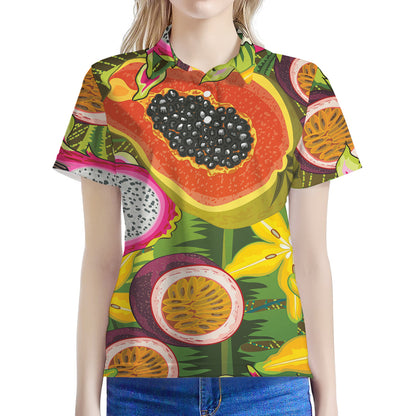 Tropical Jungle Fruits Pattern Print Women's Polo Shirt
