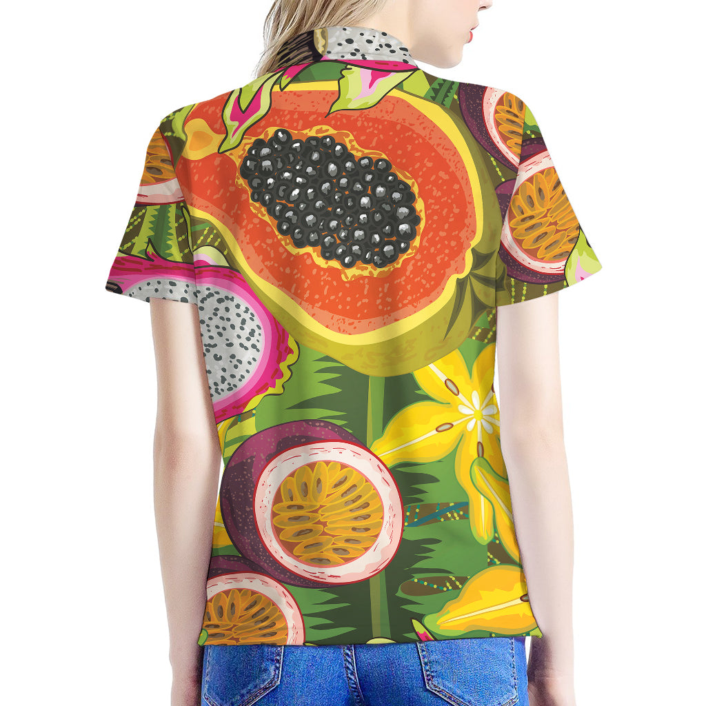 Tropical Jungle Fruits Pattern Print Women's Polo Shirt