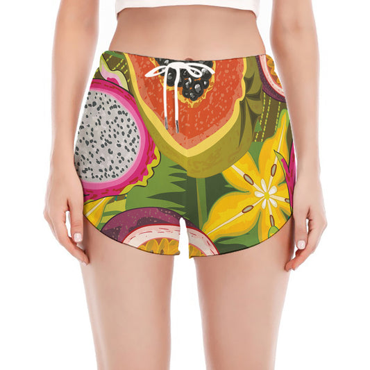 Tropical Jungle Fruits Pattern Print Women's Split Running Shorts