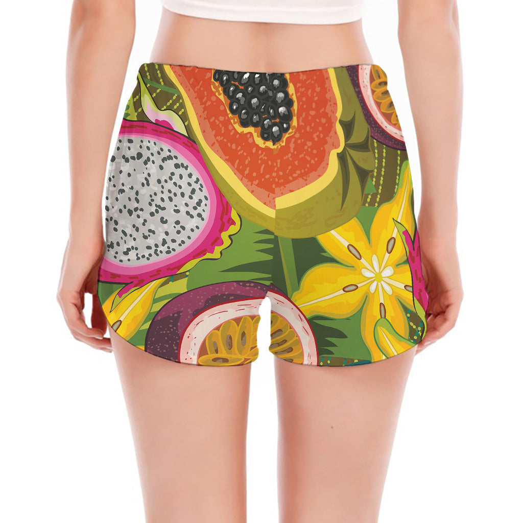 Tropical Jungle Fruits Pattern Print Women's Split Running Shorts
